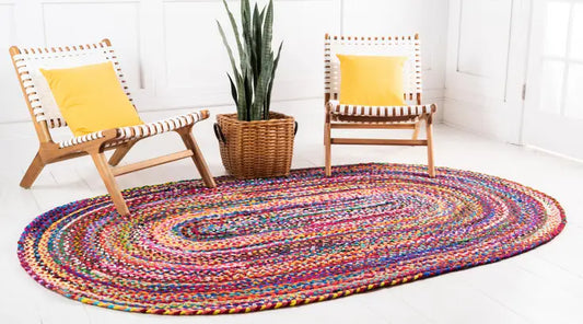 Handwoven Oval Braided Area Rug (Vibrant Colors, Eco-Friendly)
