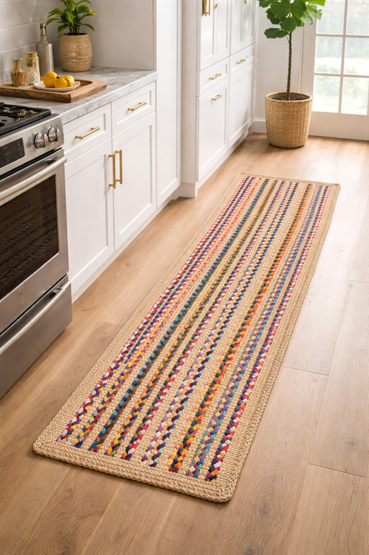 Handmade Multi color Cotton & Jute Braided Chindi Rug - Boho Home Décor Rectangle Carpet