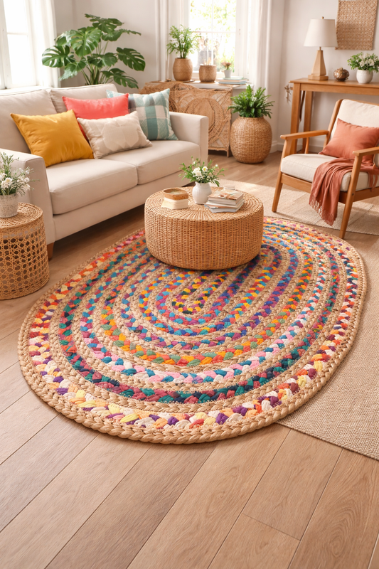 Handwoven Oval Braided Area Rug (Vibrant Colors, Eco-Friendly)