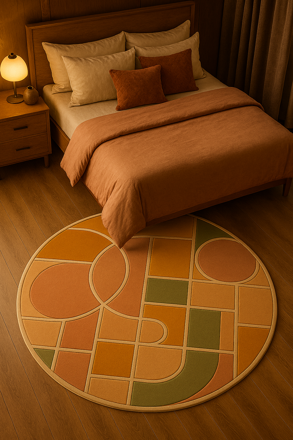 Sunrise Geometry Round Wool Rug