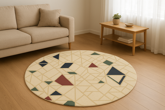 Round Geometric Rug with Bold Color Accent Rug