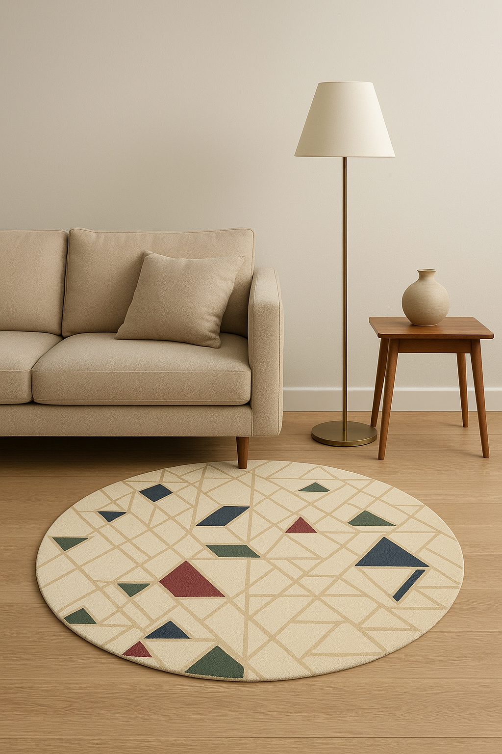 Round Geometric Rug with Bold Color Accent Rug