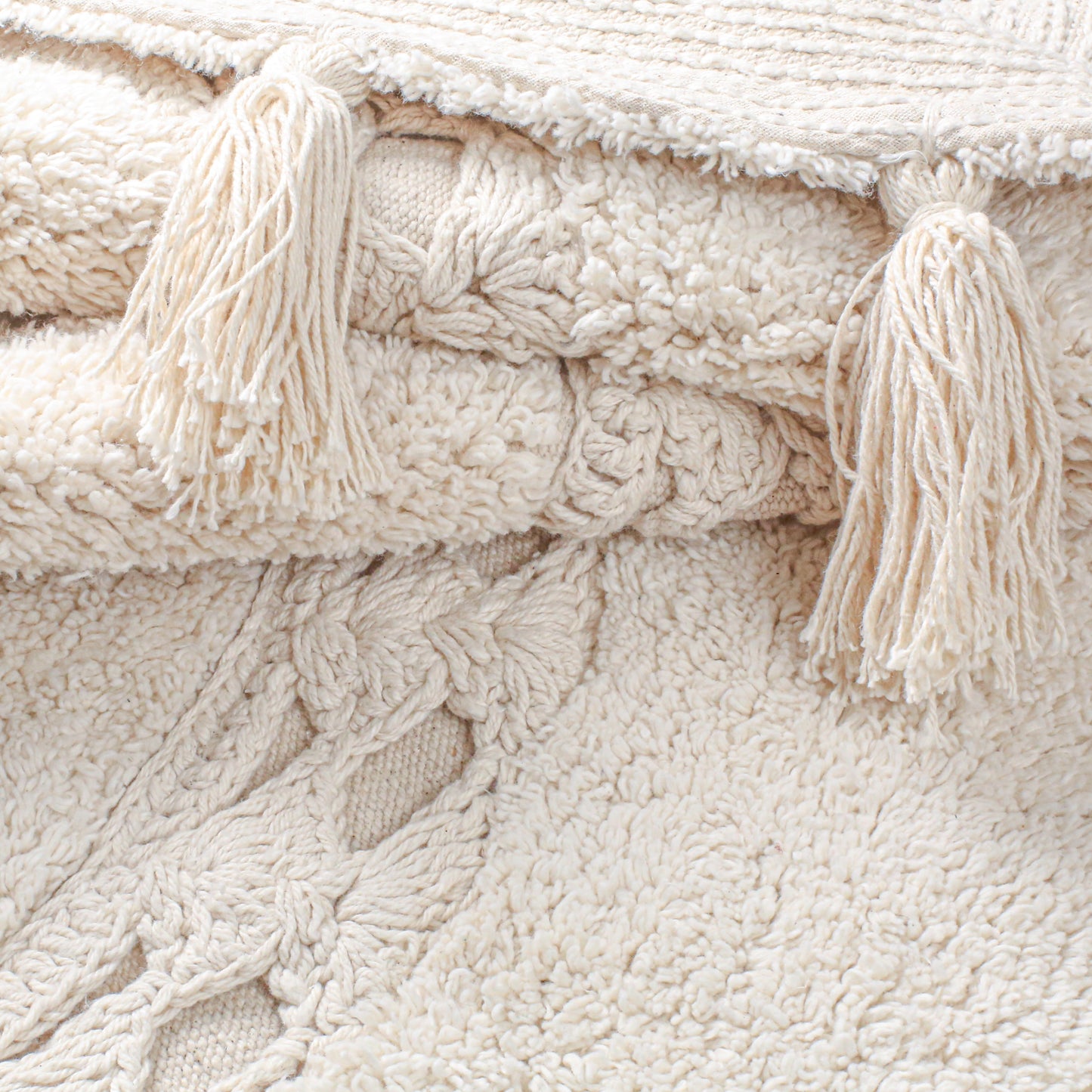 Boho Half Circle Cotton Bath Mat with Tassels