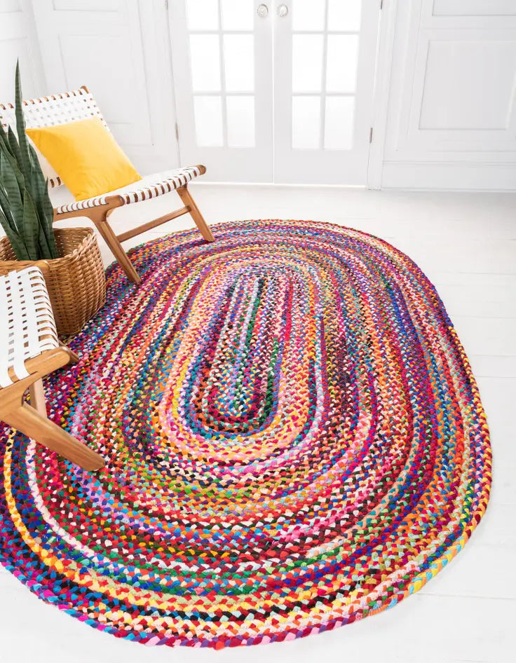 Handwoven Oval Braided Area Rug (Vibrant Colors, Eco-Friendly)