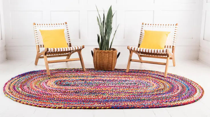 Handwoven Oval Braided Area Rug (Vibrant Colors, Eco-Friendly)
