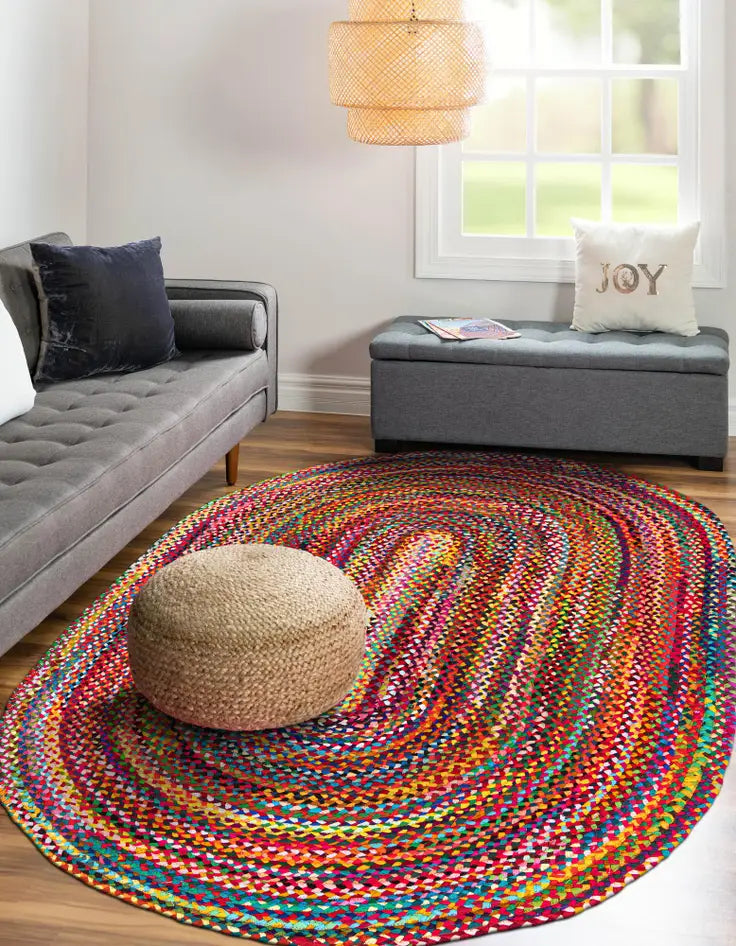 Handwoven Oval Braided Area Rug (Vibrant Colors, Eco-Friendly)