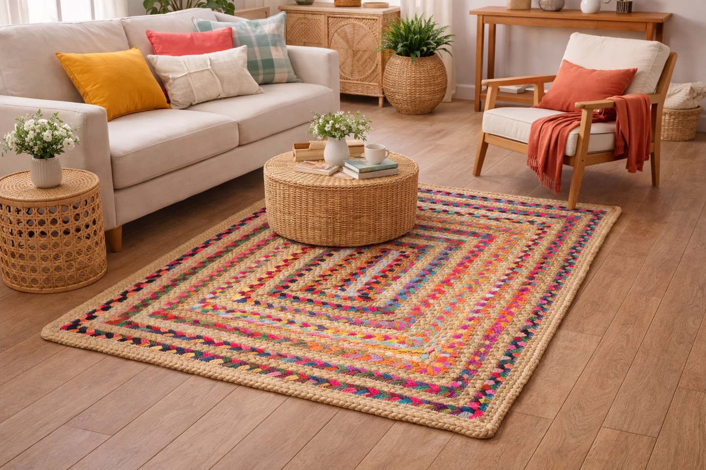 Handwoven Braided Area Rug (Vibrant Colors, Eco-Friendly)
