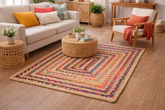 Handwoven Braided Area Rug (Vibrant Colors, Eco-Friendly)