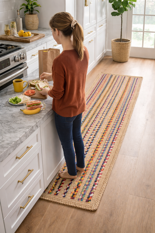 Handmade Multi color Cotton & Jute Braided Chindi Rug - Boho Home Décor Rectangle Carpet