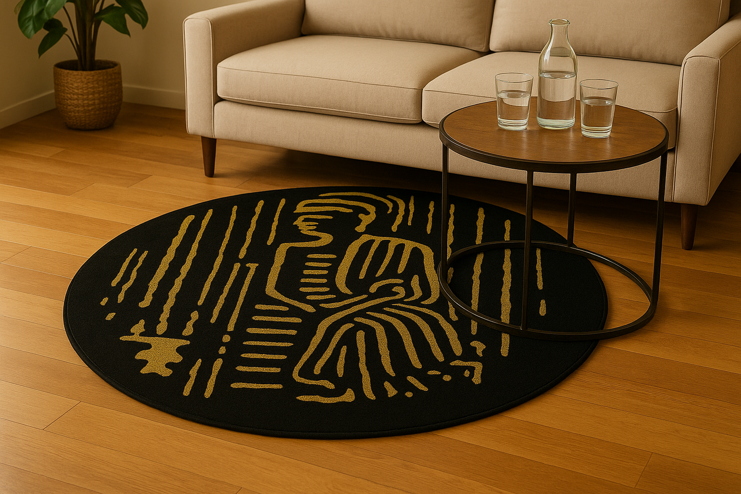 Golden Heritage Abstract Round Rug