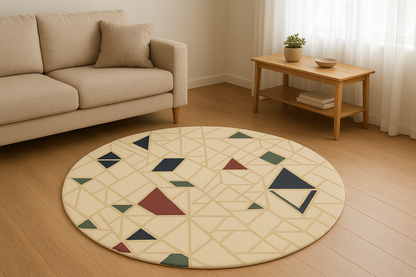 Round Geometric Rug with Bold Color Accent Rug