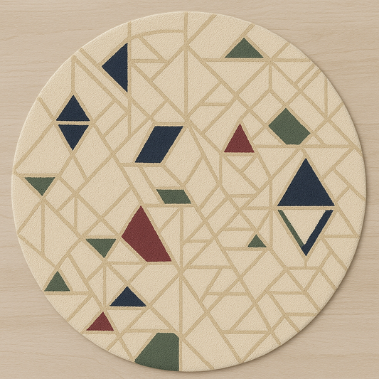 Round Geometric Rug with Bold Color Accent Rug