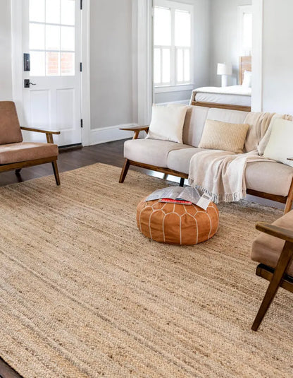 Handwoven Natural Jute Rug – Striped Textured Carpet for Home & Office