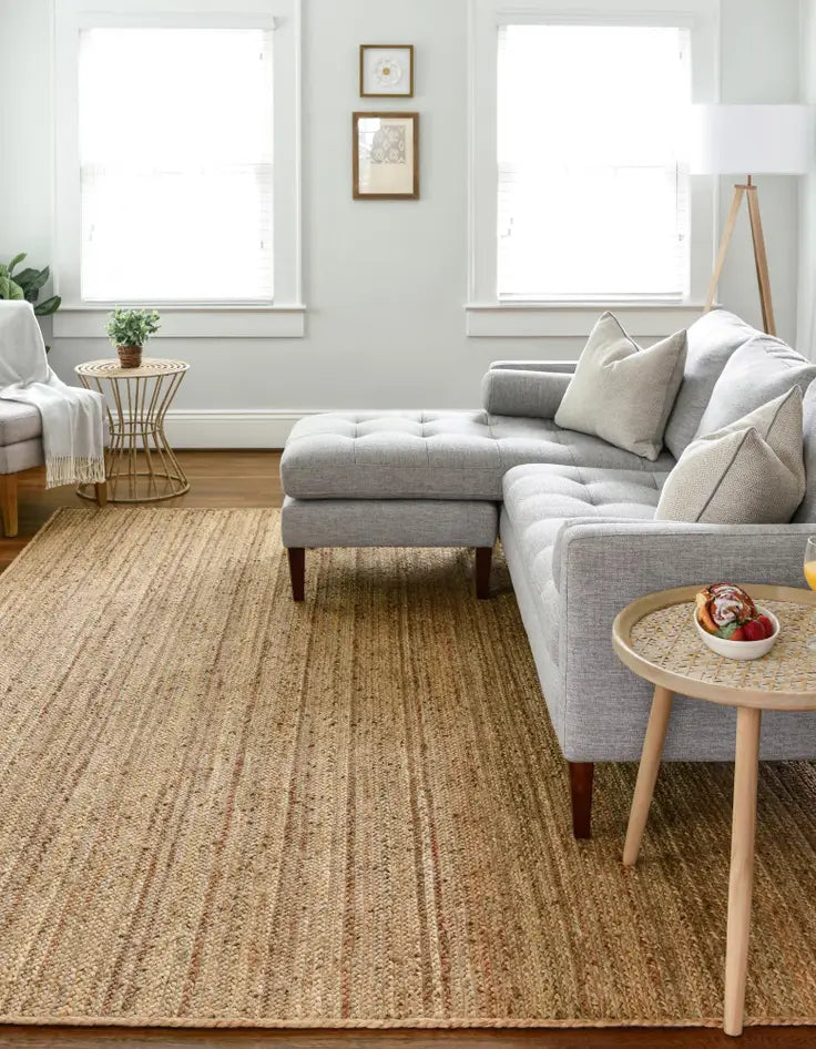 Handwoven Natural Jute Rug – Striped Textured Carpet for Home & Office