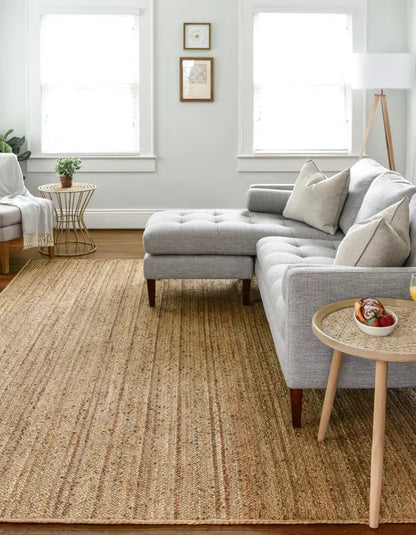 Handwoven Natural Jute Rug – Striped Textured Carpet for Home & Office