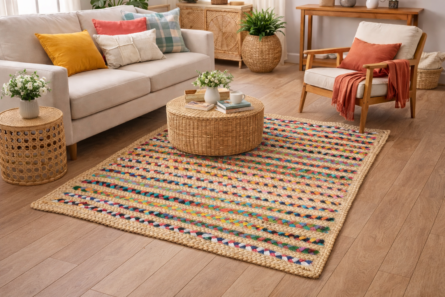 Handwoven Braided Area Rug (Vibrant Colors, Eco-Friendly)