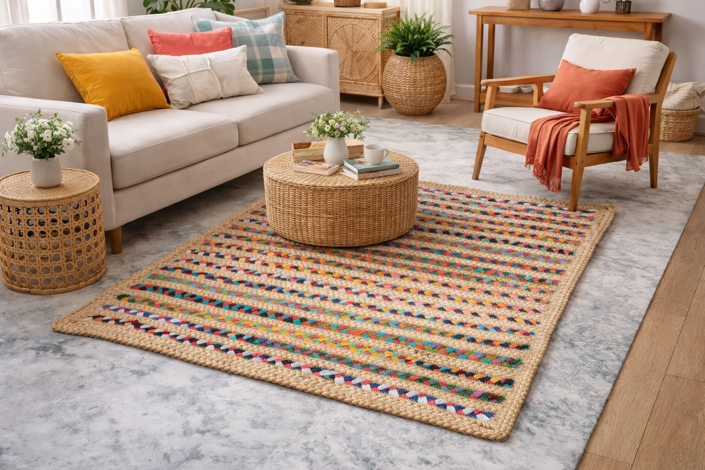Handwoven Braided Area Rug (Vibrant Colors, Eco-Friendly)