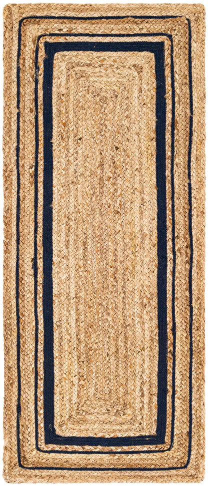 Natural Handwoven Jute Runner with Navy Blue Border
