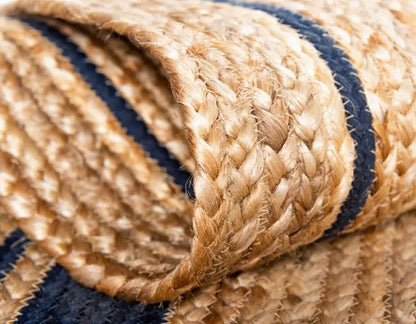 Natural Handwoven Jute Runner with Navy Blue Border