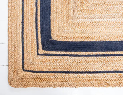 Natural Handwoven Jute Runner with Navy Blue Border