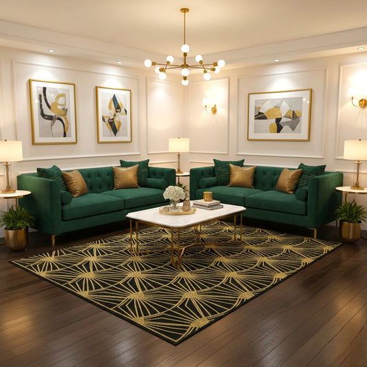 The Golden Deco Fan Wool Rug