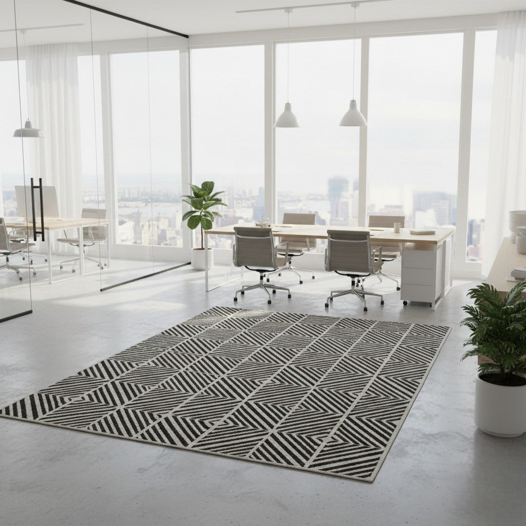 The Monochrome Prism Grid Wool Rug