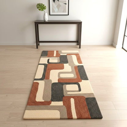 The Retro Curve Blocks Wool Runner Rug
