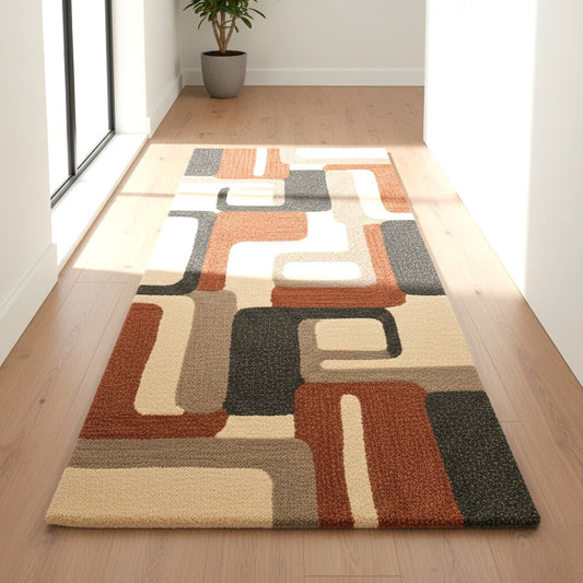 The Retro Curve Blocks Wool Runner Rug