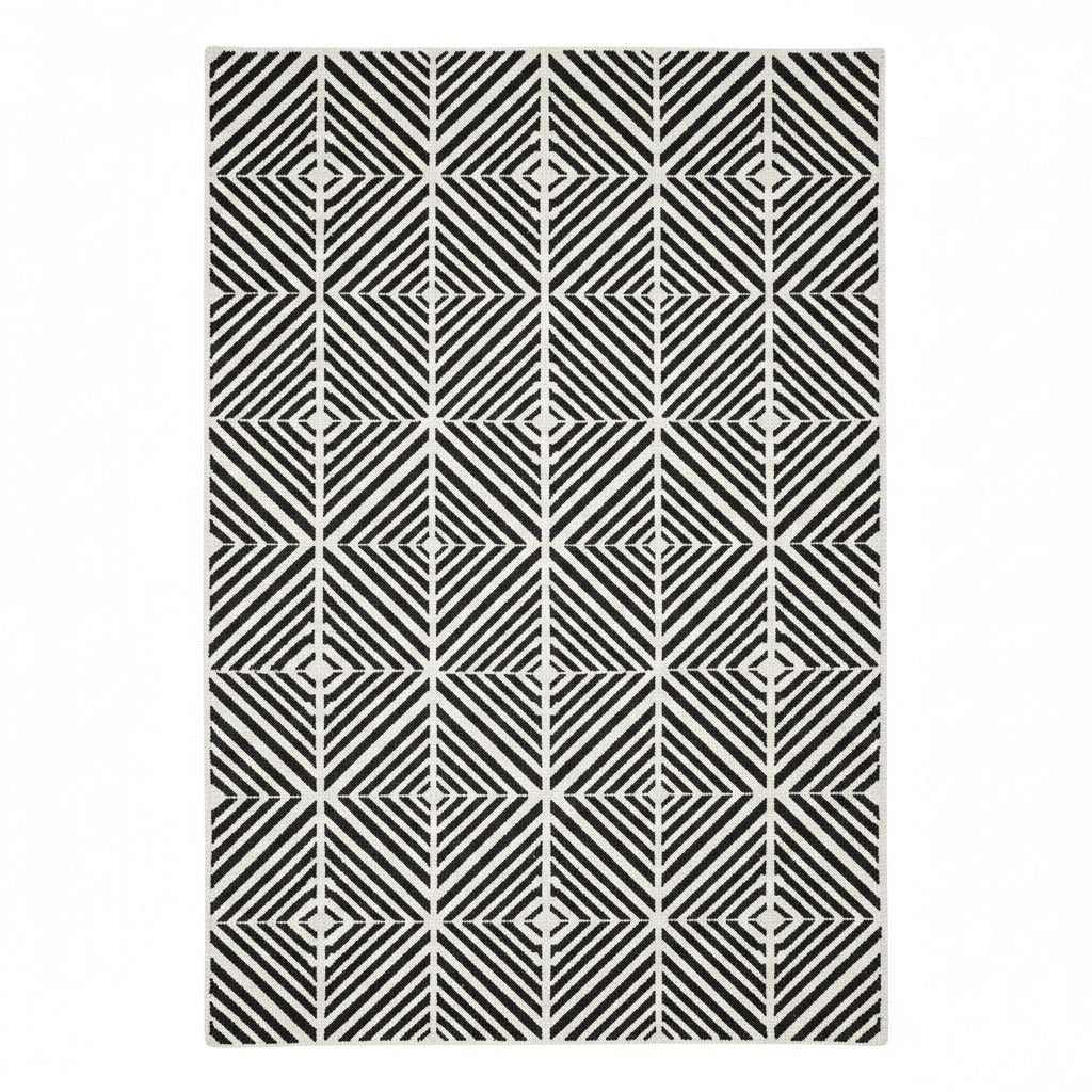 The Monochrome Prism Grid Wool Rug