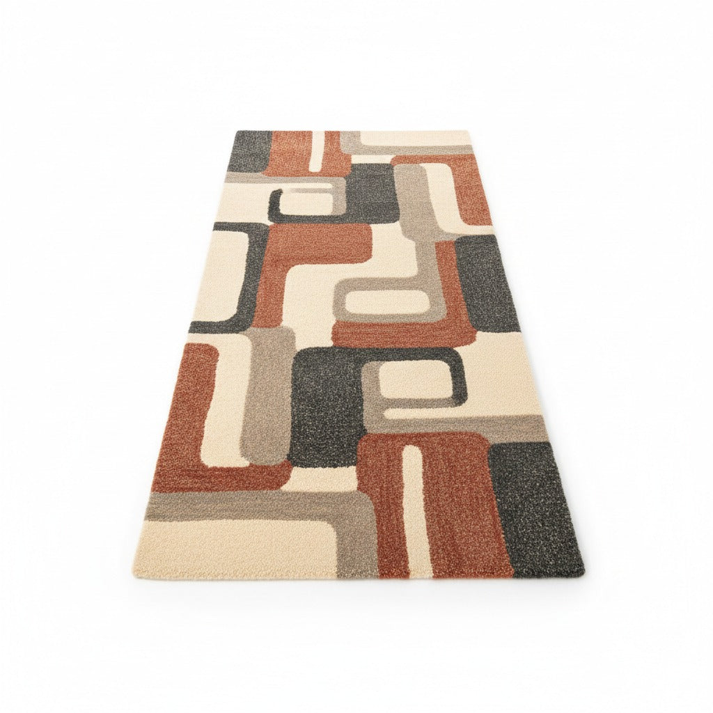 The Retro Curve Blocks Wool Runner Rug